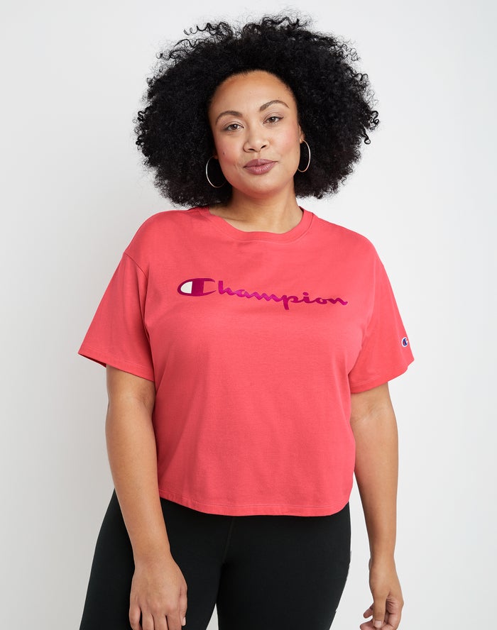 Champion T-Shirt Dames - Koraal - Plus Cropped Script C Logo ( 541068-RLZ )